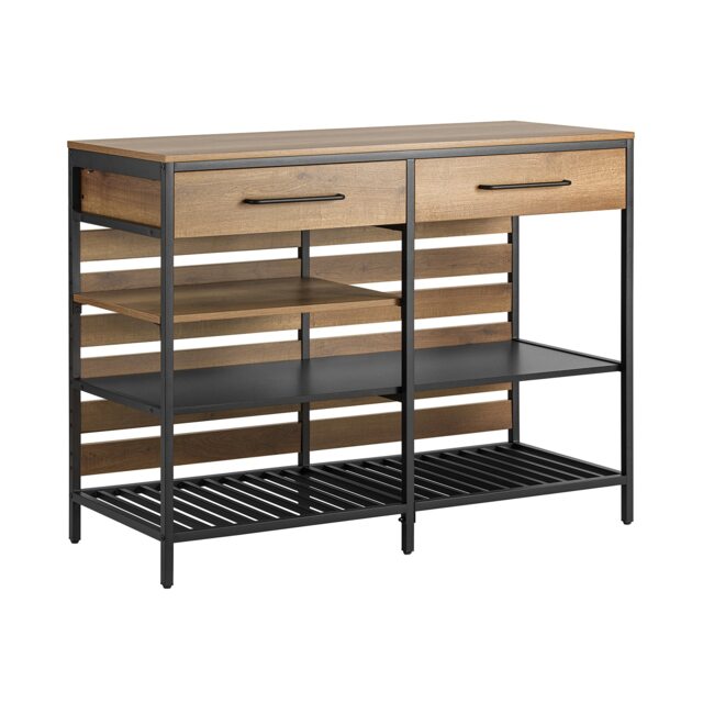 SoBuy Industrial Kitchen Sideboard with 2 Drawers & 3 Shelves, Brown, 47.2x17.7x35.8 inches, 55.6 kg - FSB85-PF