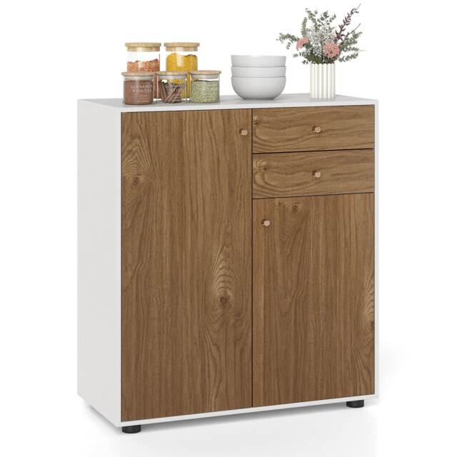 COSTWAY Kitchen Sideboard Buffet Cabinet Coffee Bar Cabinet 2 Drawers Natural