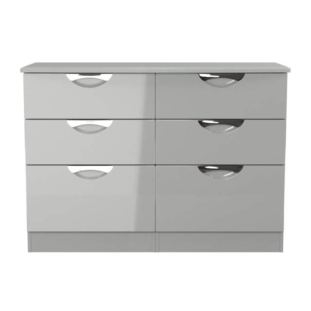 Holborn 6 Drawer Wide Chest of Drawers in Grey Gloss & Dusk Grey (Ready Assembled) Grey Grey Gloss & Dusk Grey