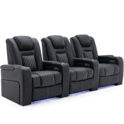 Broadway 3 Seater Cinema Electric Recliner Chair USB Charging LED Base (Black w White stitching)