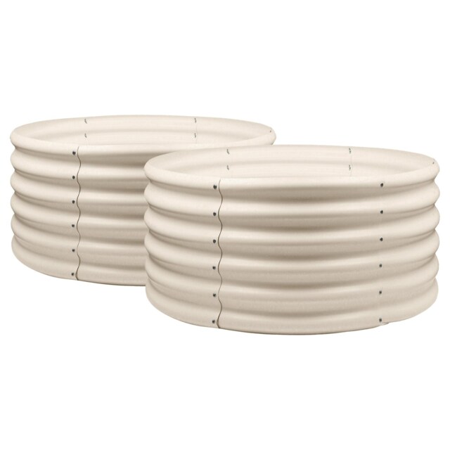 Harbour Housewares Raised Garden Beds - 2x Ivory Round Bottomless Metal Raised Bed Galvanised Steel Planter Box 90 x 45cm