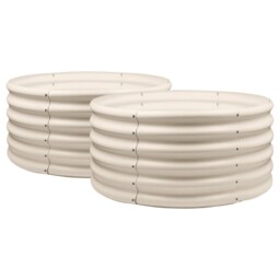 Harbour Housewares Raised Garden Beds - 2x Ivory Round Bottomless Metal Raised Bed Galvanised Steel Planter Box 90 x 45cm