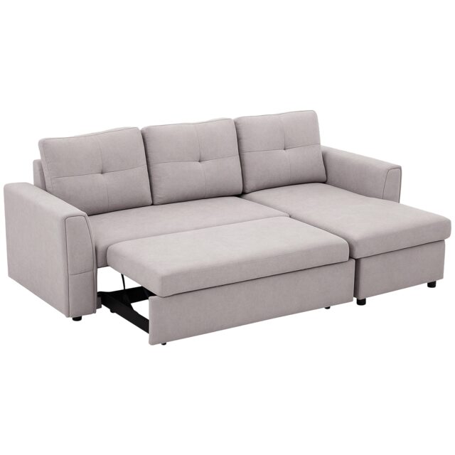 HOMCOM 3 Seater Sofa Bed, L Shaped Pull Out Sofa Bed with Storage, Convertible Click Clack Settee Sectional Sleeper Futon for Living Room, Office, Grey