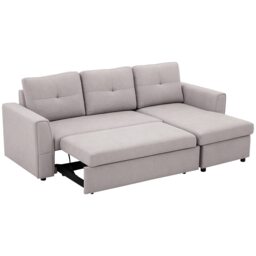 HOMCOM 3 Seater Sofa Bed, L Shaped Pull Out Sofa Bed with Storage, Convertible Click Clack Settee Sectional Sleeper Futon for Living Room, Office, Grey