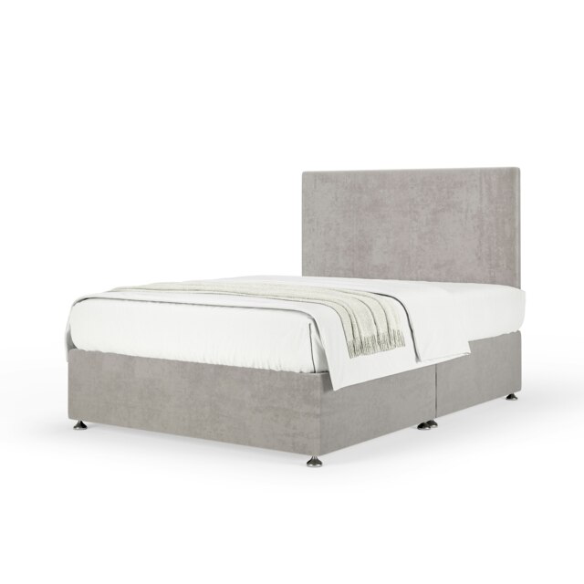 Signature Platinum 2000 Pocket Sprung Seal Grey Naples Velvet Divan Set And Valencia Headboard King Size