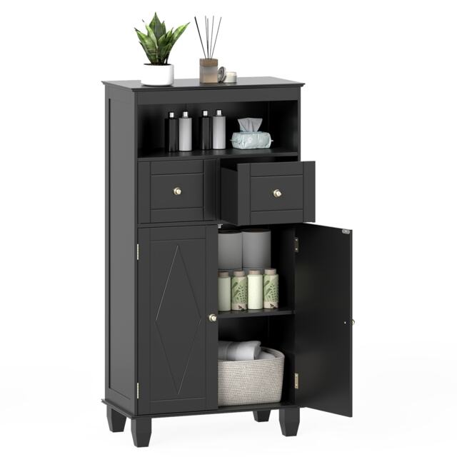 COSTWAY Bathroom Floor Storage Cabinet Modern Freestanding Storage Organizer