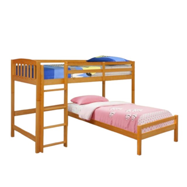 3ft Single Wooden Combination Bunk Bed In Caramel