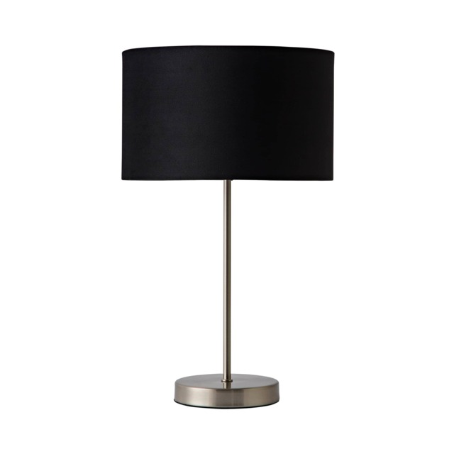 ValueLights Charlie Brushed Chrome Table Lamp Black Velvet Shade