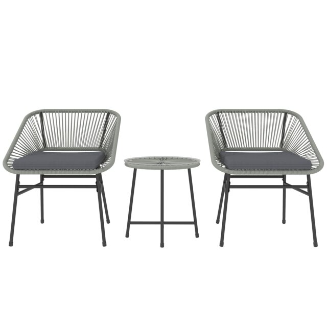 Outsunny Rattan Bistro Set, Small Balcony Furniture with Cushion, Light Grey Grey Light Grey 1