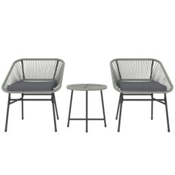 Outsunny Rattan Bistro Set, Small Balcony Furniture with Cushion, Light Grey Grey Light Grey 1