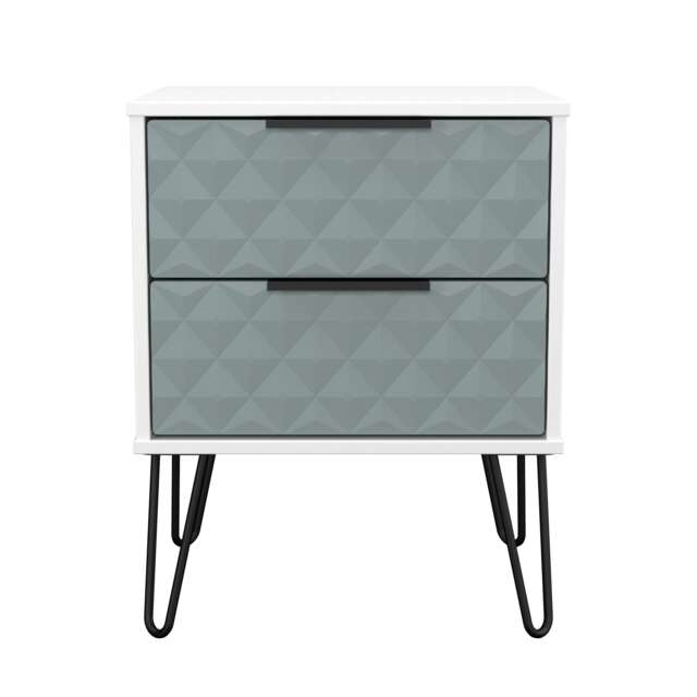 Islay 2 Drawer Compact Bedside Cabinet in Duck & White Matt (Ready Assembled) Blue Duck & White Matt