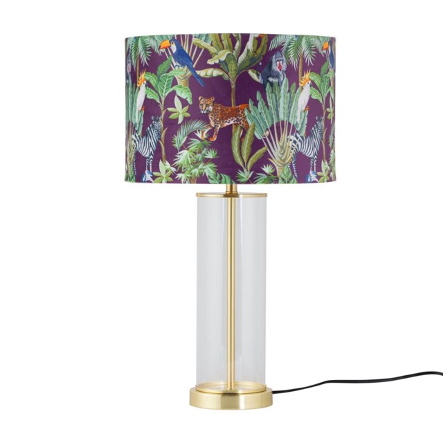 Aura - Satin Brass Table Lamp with Safari Velvet Shade Gold Multi Large 1