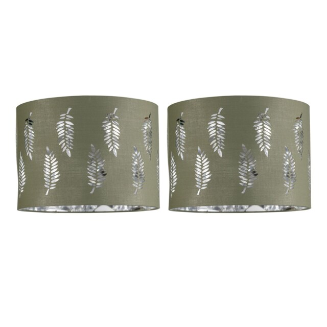 Set of 2 Fern - Sage Green Cut Out 25cm Pendant Lightshades Green Silver Medium 2