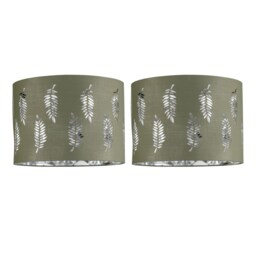 Set of 2 Fern - Sage Green Cut Out 25cm Pendant Lightshades Green Silver Medium 2