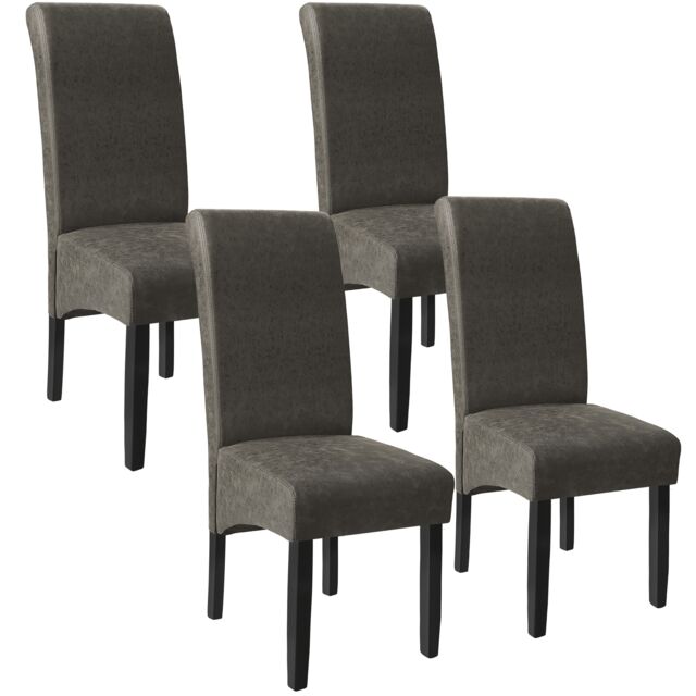 Dining Chair - ergonomic seat shape, high backrest, padded, faux leather Grey gray marbled One Size 4