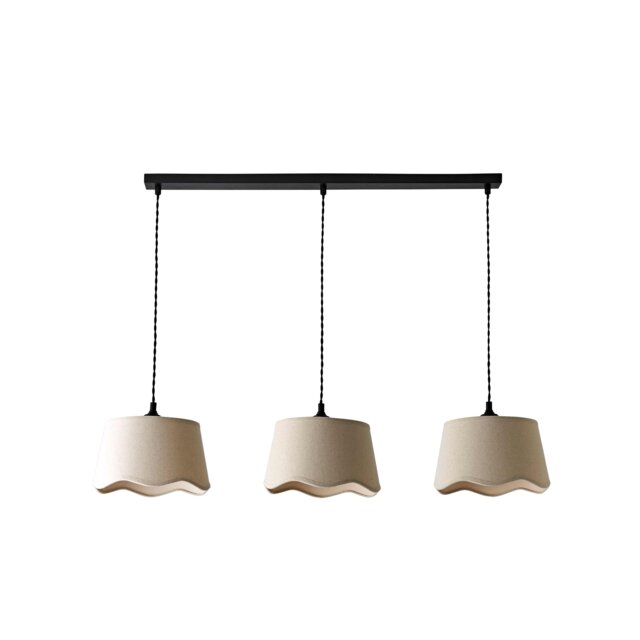 ValueLights Mabel Natural Shade 3 Bar Black Ceiling Light and Bulbs