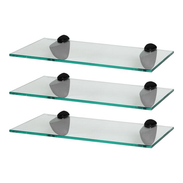 Harbour Housewares Floating Glass Shelf - 40cm - Metallic Brackets - Bathroom Shower Storage Vanity Display Unit Shelf Black Black 3