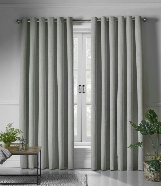 Linen Look Blackout Ring Top Eyelet Curtains - 161cm x 229cm - Slate