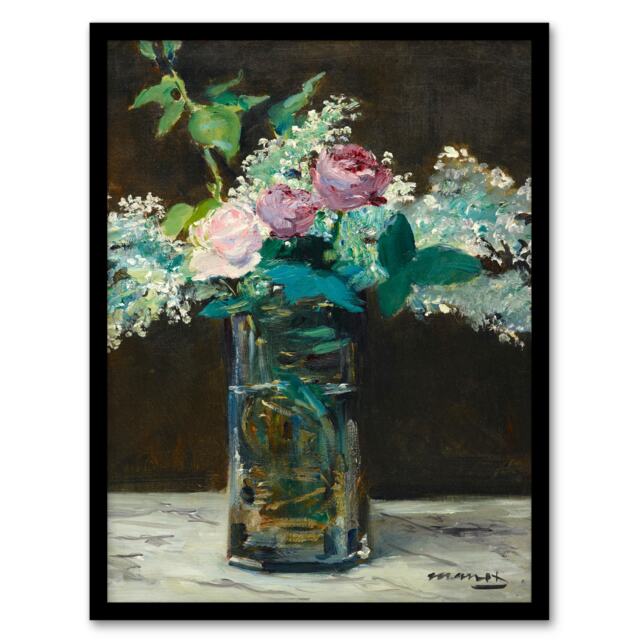 Edouard Manet Framed Wall Art Print Vase of White Lilacs and Roses Home Décor