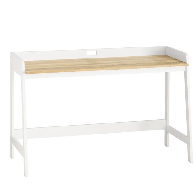 SoBuy Home Office Computer Desk, White & Wood, 49.2x20.5x31.5 inches, 13 kg - FWT41-WN