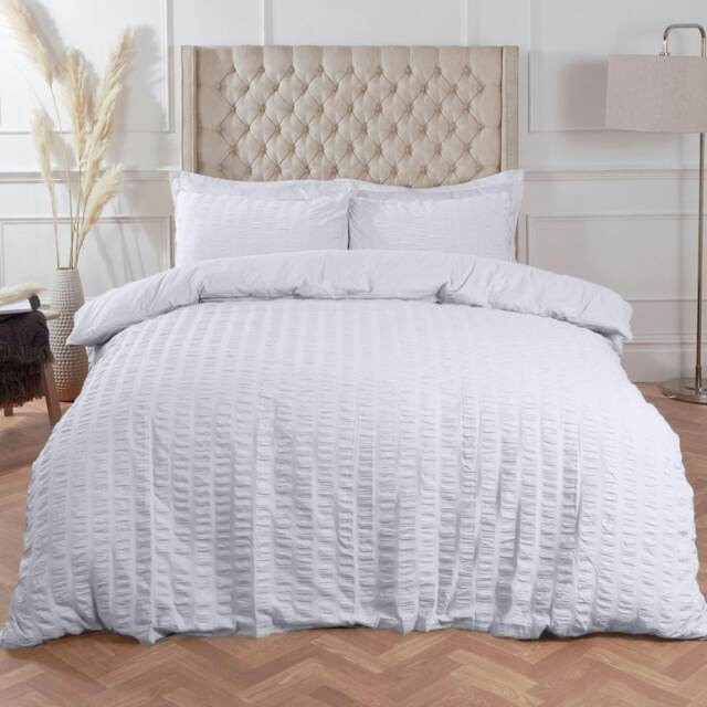 OHS Seersucker Duvet Cover with Pillowcase Set, King - White