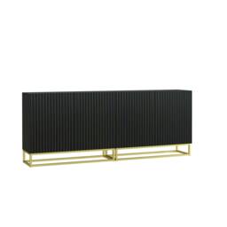 Black Sideboard 200cm Fluted Doors Gold Frame Modern Storage Unit Multi