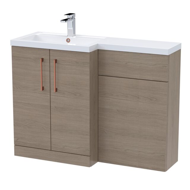 Balterley Left-Hand Bathroom Vanity and WC Unit Combination with Basin - Woodgrain Mid Oak with Handles Brown Grey Vicenza Oak