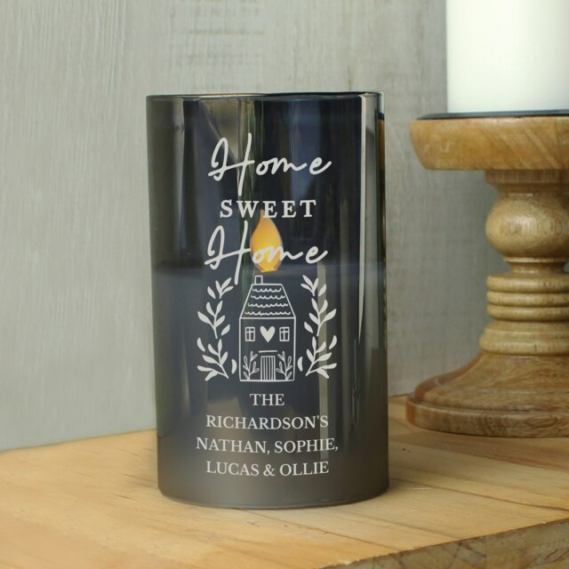 Personalised HOME Smoked Glass LED Candle Black 1