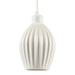 Curvy White Gloss Ceramic Pendant Lamp Shade with Line Rippled Body