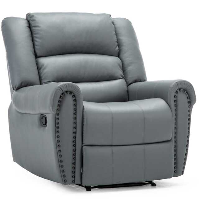 Denver Bonded Leather Manual Recliner Stud Sofa Home Lounge Chair (Grey)