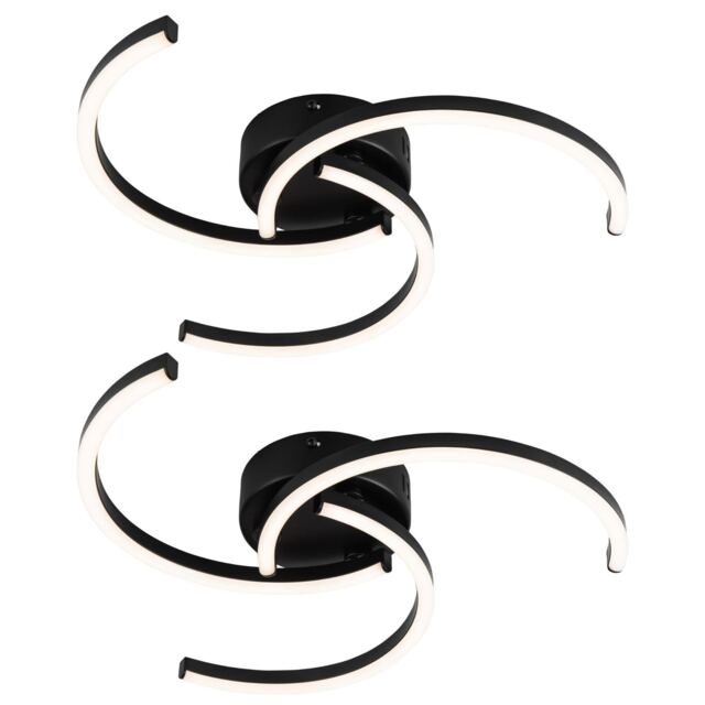 Set of 2 Curve - Black LED Flush Ceiling Lights Black 2