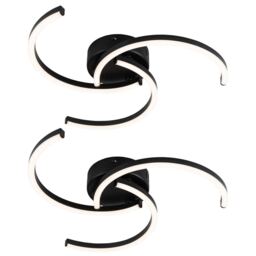 Set of 2 Curve - Black LED Flush Ceiling Lights Black 2