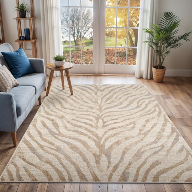 LIVABLISS City-Animal Print Boho Zebra Pattern Rug 200 x 275 cm Beige Grey Taupe