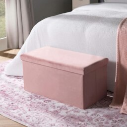 OHS Matte Velvet Soft Long Rectangle Foldable Footstool Seat Storage Organiser Ottoman Pink Blush Pink