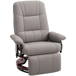 HOMCOM 360 Swivel Recliner Chair with Footstool, Manual Recliner Armchair with Wooden Base, PU Leather Upholstered Reclining Chair for Living Room, Bedroom, Office, Grey