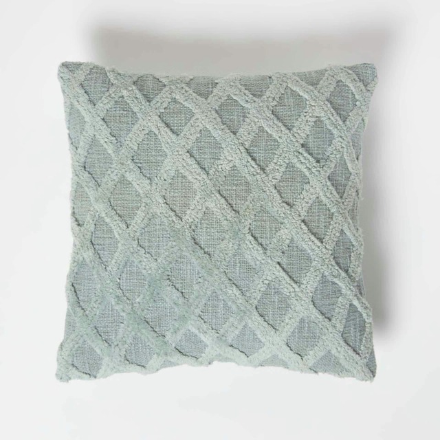 Homescapes Geometric Diamond Green Tufted Cotton Cushion - 45 x 45 cm Green 45 x 45 cm 1