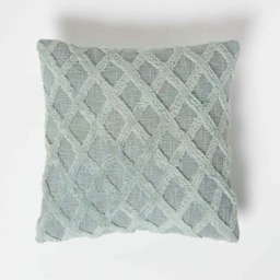 Homescapes Geometric Diamond Green Tufted Cotton Cushion - 45 x 45 cm Green 45 x 45 cm 1