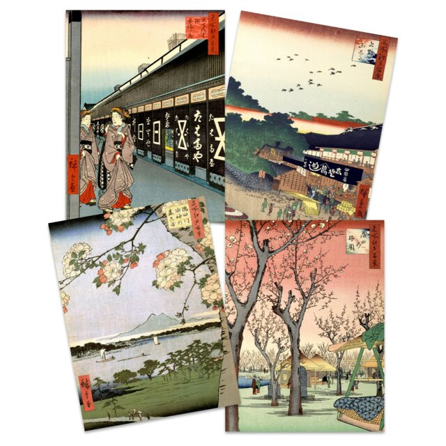 Set of 4 Japanese Woodblock Utagawa Hiroshige Ukiyo-e Wall Art Print Home 12x16 Inch