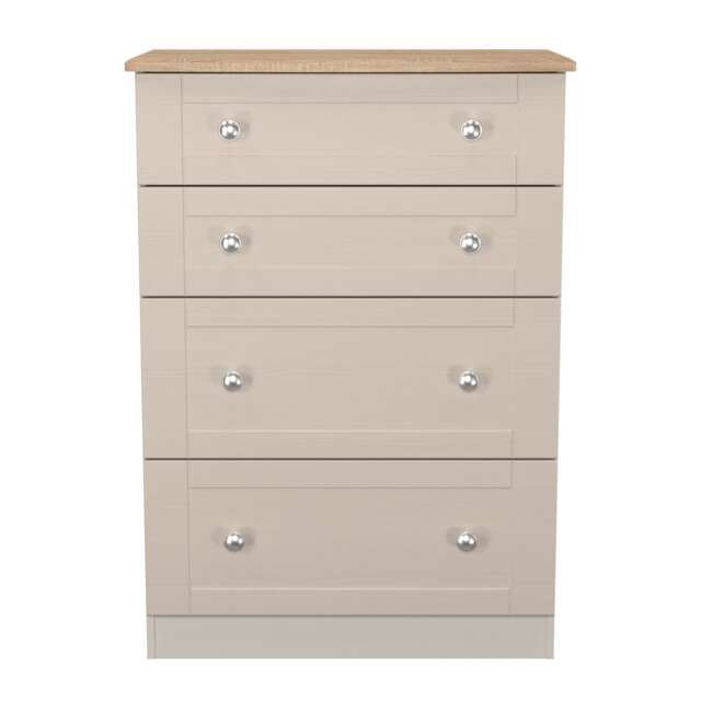 Cumbria 4 Drawer Deep Chest of Drawers in Kashmir Ash & Bardolino Oak (Ready Assembled) Cream Kashmir Ash & Bardolino Oak