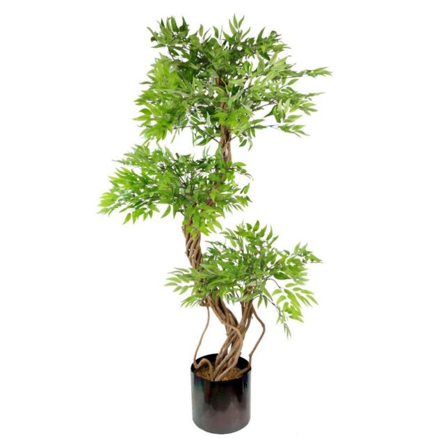 140cm Leaf Realistic Artificial Japanese Fruticosa Ficus Tree, Green Rainbow Green 4ft