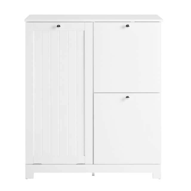 SoBuy Slim Bathroom Storage Cabinet with 3 Laundry Baskets, White, 30.7x15x35.4 in, 29 kg - BZR213-W