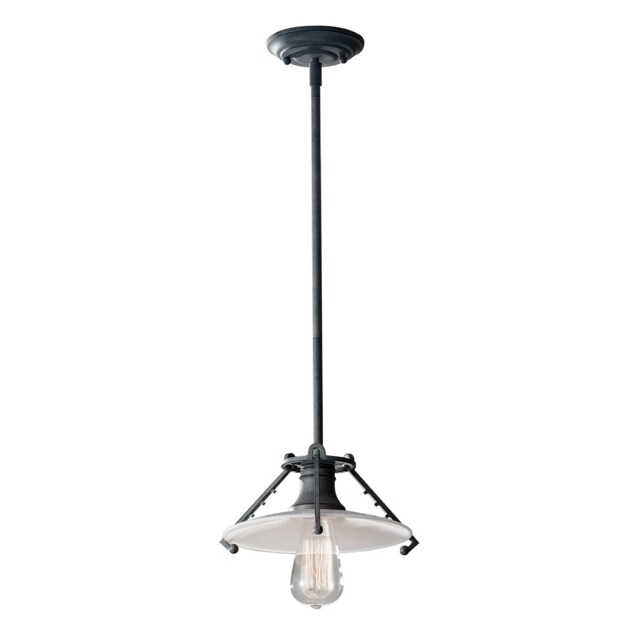 Urban Renewal 1 Light Ceiling Pendant Weathered Zinc, Opal Glass, E27