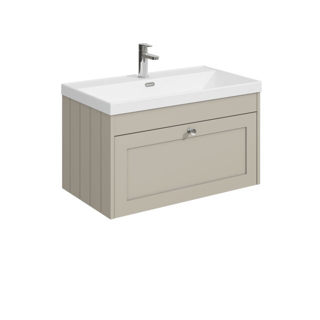 Balterley Wall Hung 1 Drawer Unit with Thin Edge Basin 1 Tap Hole Grey 431 x 800 x 453mm