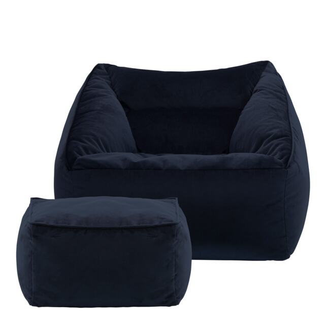 Natalia Velvet Adults Bean Bag Armchair and Pouffe, Ready Filled Large Beanbag Midnight Blue Blue Midnight Blue XL 2