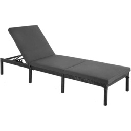 Reclining Outdoor Sun Lounger with Cushioned Mattress, Rattan-Style Garden Deckchair for Patio and Terrace, Smoky Grey and Black