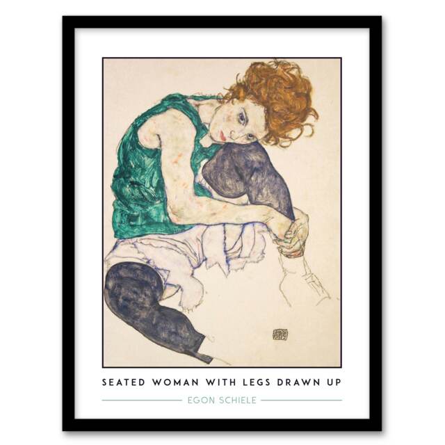 "Egon Schiele Seated Woman With Legs Drawn Up Framed Wall Art Print 12X16"" Cream"