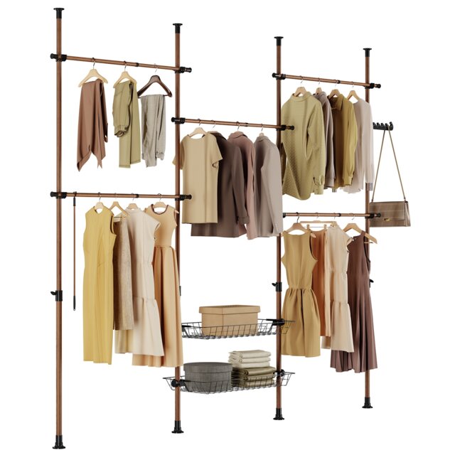 SoBuy KLS04-II-BR,Telescopic Floor Clothes Stand Clothes Rail Brown Brown 1