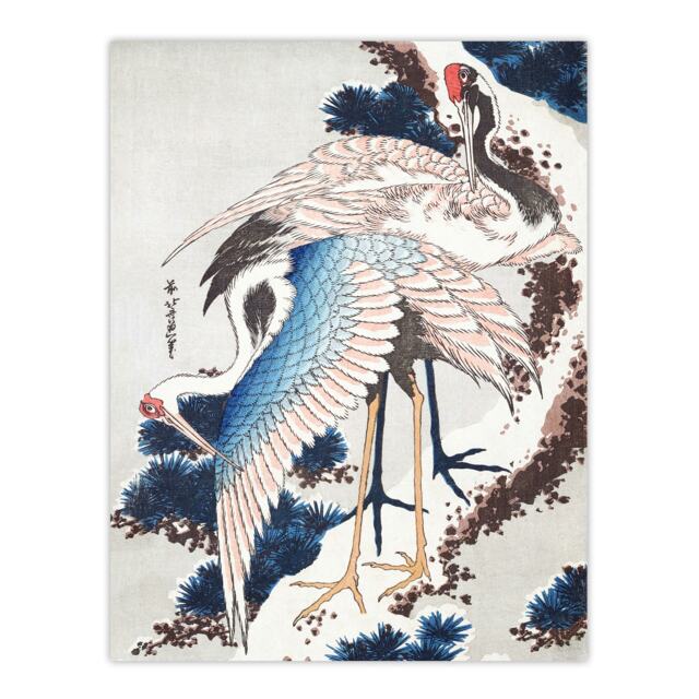 "Cranes On A Snowy Tree Vintage Japan Wall Art Print Hokusai 24x32"""