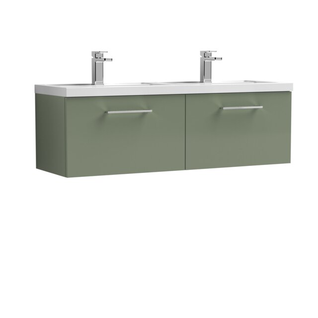 Balterley Level Wall Hung 2 Drawer Vanity Unit with Double Basin for Modern Bathroom Storage Green Satin Green