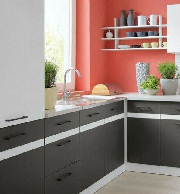 Corner Kitchen Base Cabinet Left 100cm 1000 Lower Cupboard Grey and White Junona